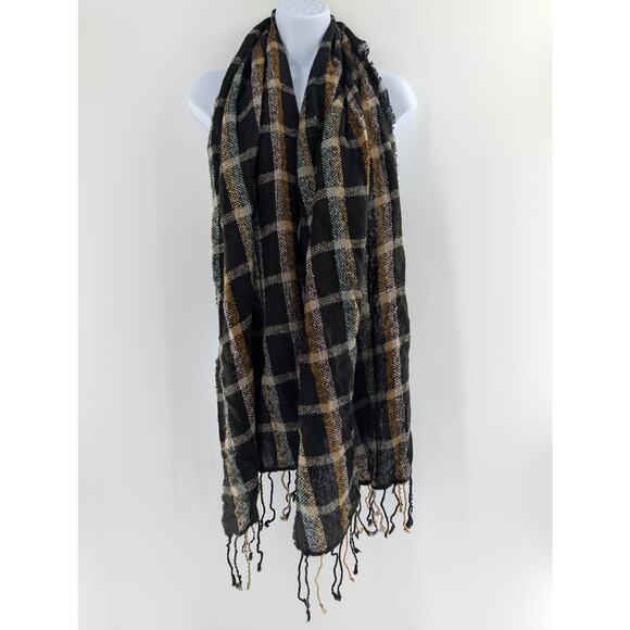 Madewell Wool Blend Black Tartan Plaid Scarf - Picture 6 of 7